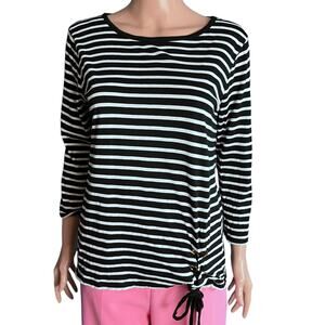 Michael Michael Kors Striped Grommet Tie Blouse Medium Nautical Coastal Beach